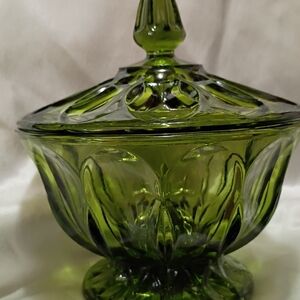 Indiana Glass Olive Green Decorative Lidded Dish